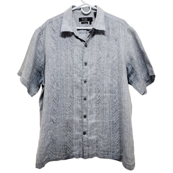 Nat Nast shirt American Fit Luxury Gray Short Sleeve Button-Up  L 100% Linen - Picture 1 of 8
